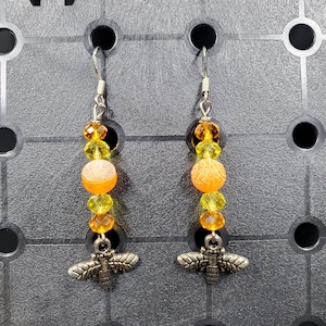 Orange Firefly - Earrings - Charms - Metal Crystal Round Long ( .925 SS hooks)