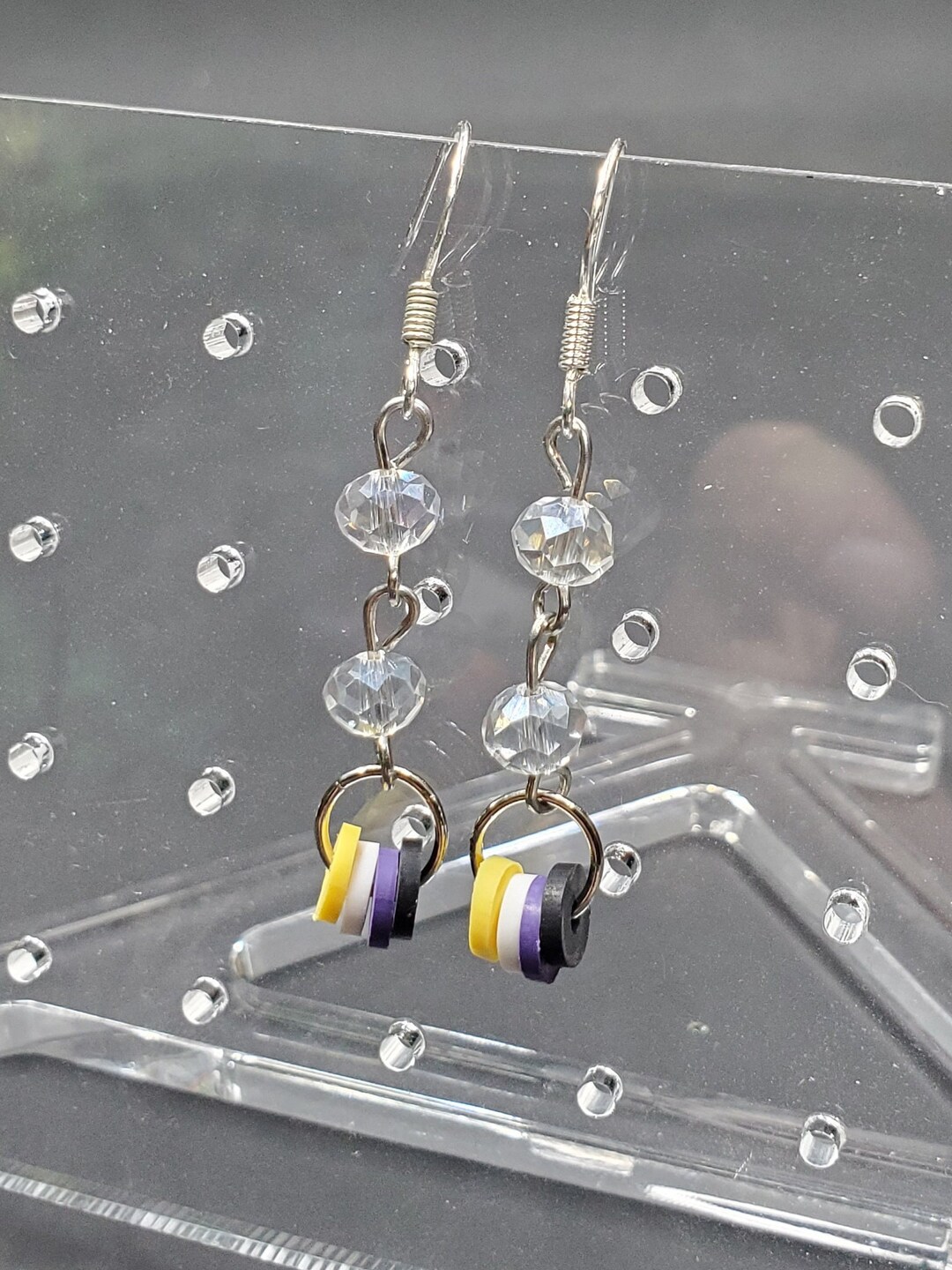 Non Binary Pride Crystal Stacked - Earrings - (.925 Sterling Silver ...