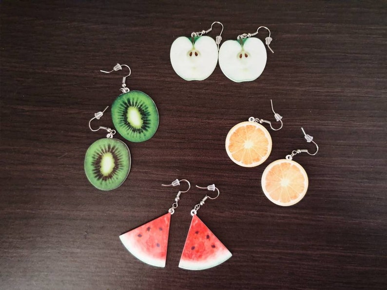 Green apple earrings food earrings art playful earrings gift for her fruits earrings cute kawaii earrings