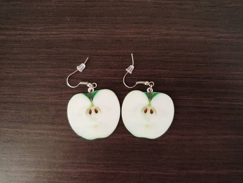 Green apple earrings food earrings art playful earrings gift for her fruits earrings cute kawaii earrings