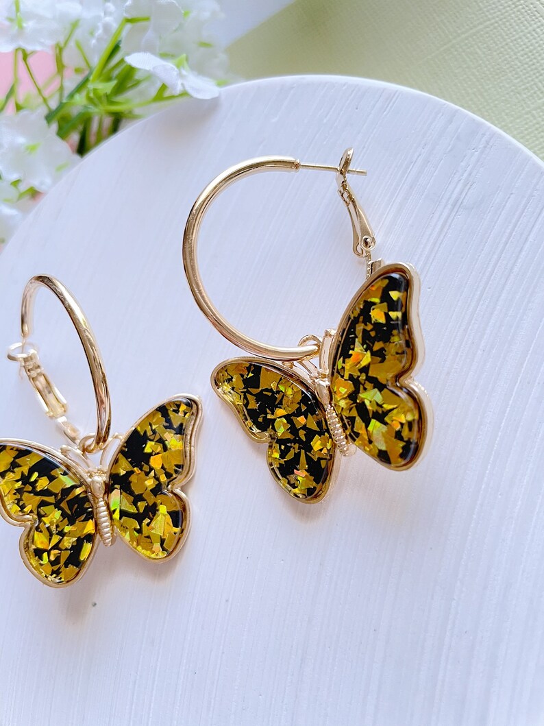 Butterfly Hoop Earrings Acetate Resin Butterfly Earrings Etsy