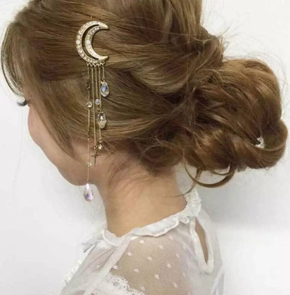 New Moon Crystal Rhinestone Beads Dangle Hairpin Hair Clip Women Bridal Jewelry New Moon Crystal Rhinestone Beads Dangle Hairpin Hair Clip Women Bridal Jewelry