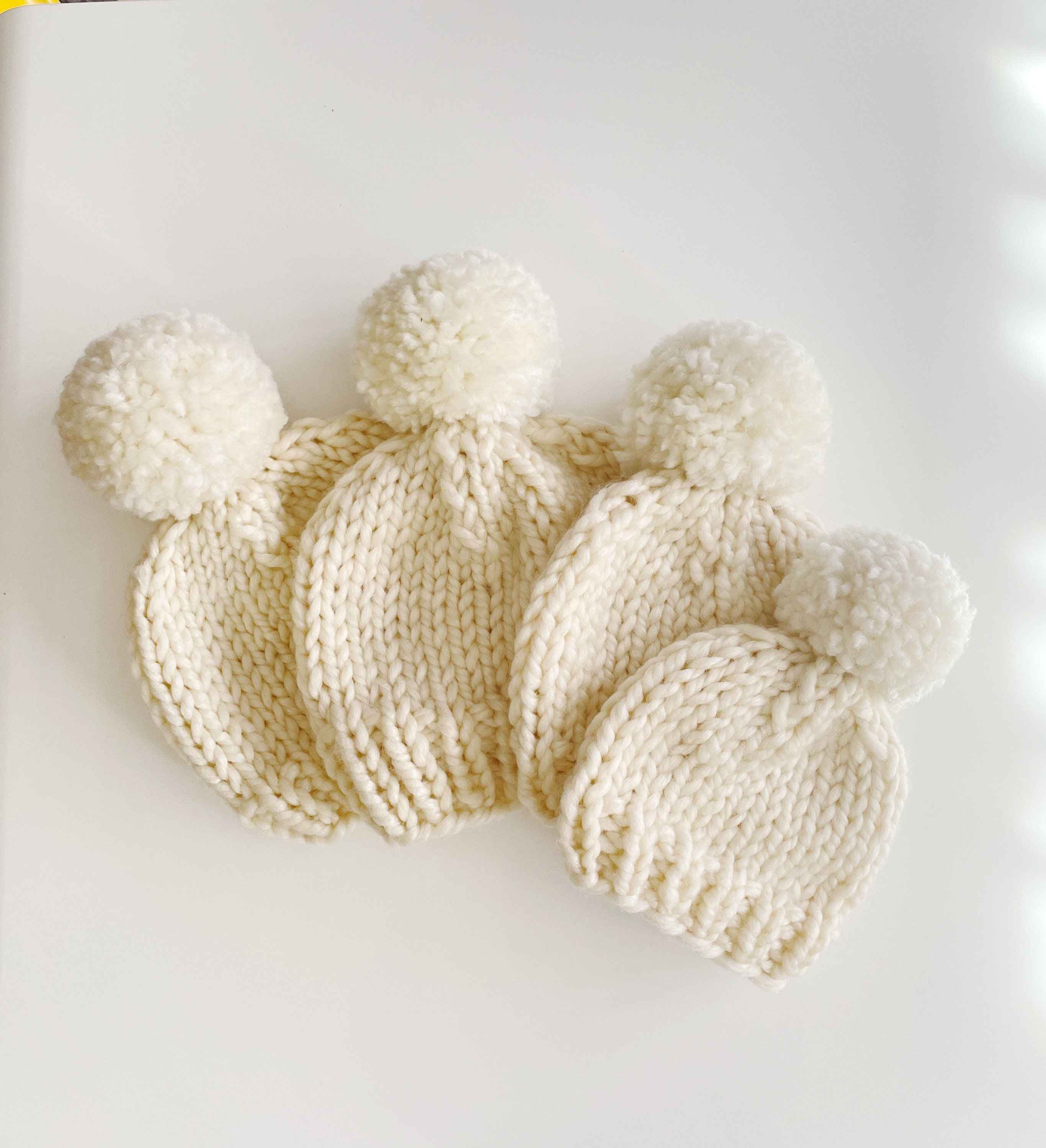 Hand Knit Yarn Pom Pom Baby Beanie in 