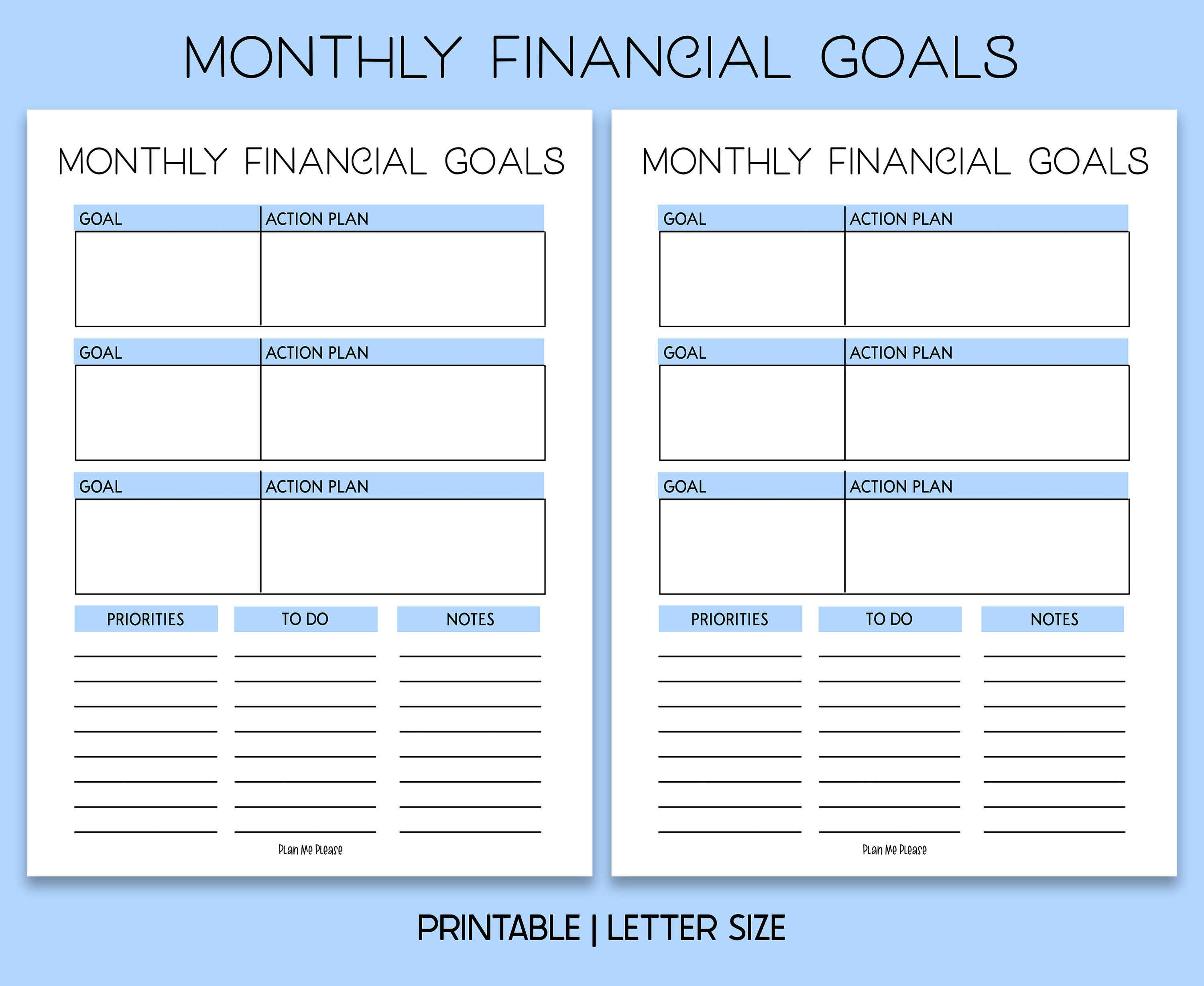 Monthly Financial Goals Tracker Printable Monthly Financial Etsy