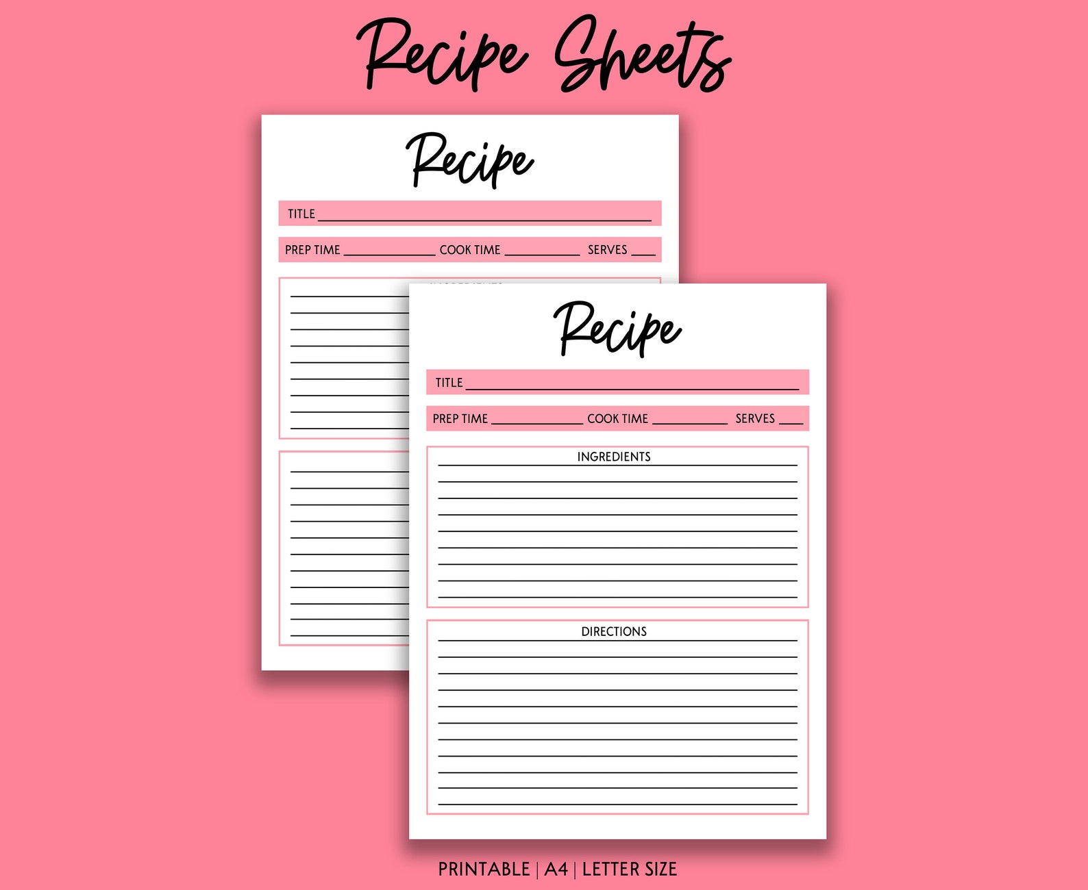 Printable Recipe Sheets Recipe Tracker Etsy