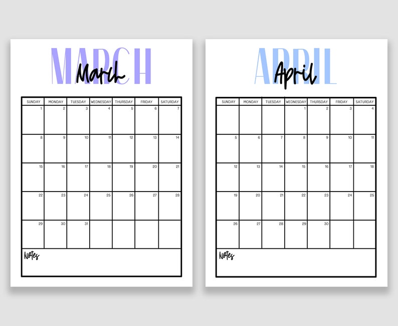 Colorful Calendar Sheets Printable Calendar Pages 8.5x11 | Etsy