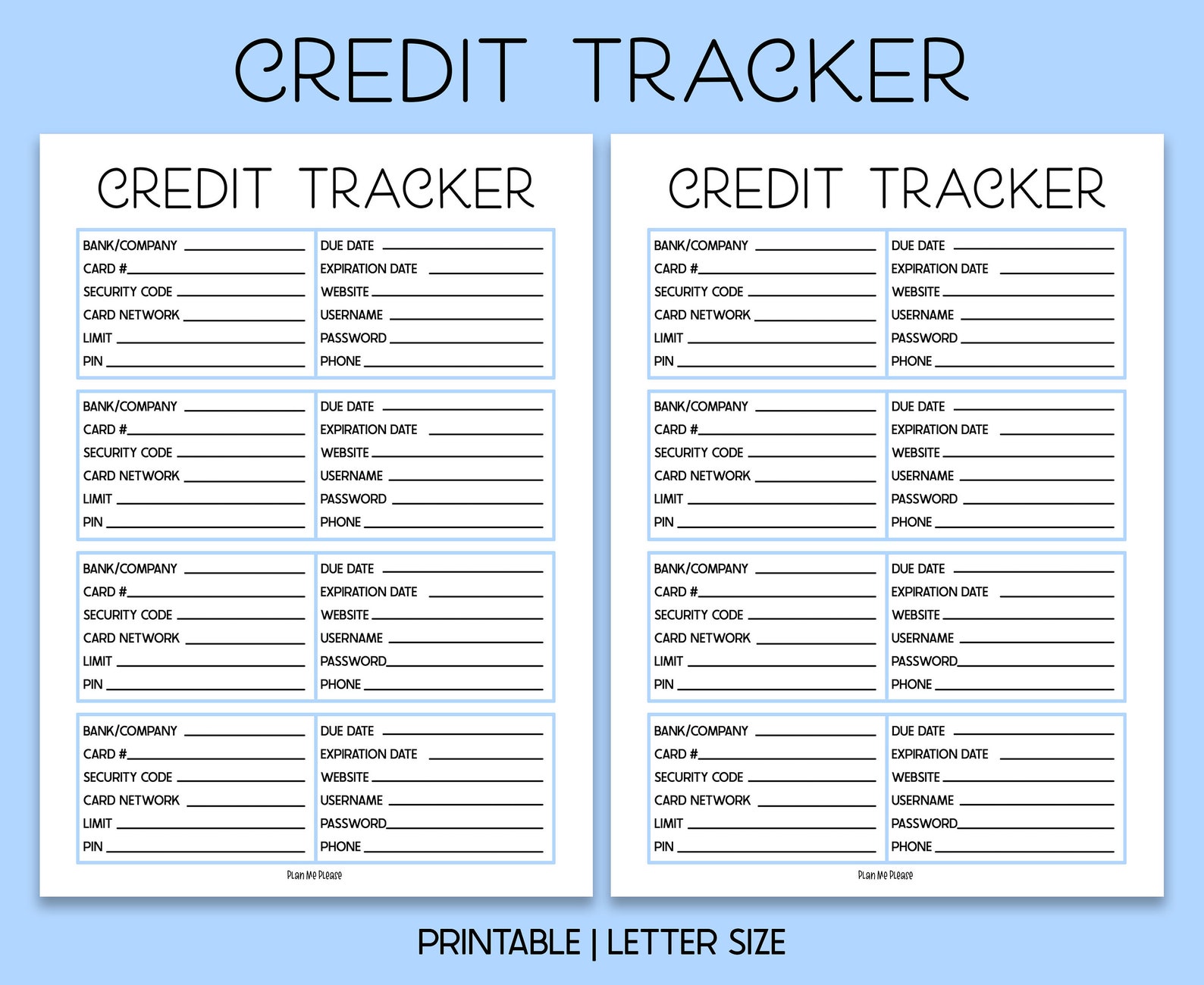 Printable Credit Account Tracker Credit Card Tracker A4 Etsy
