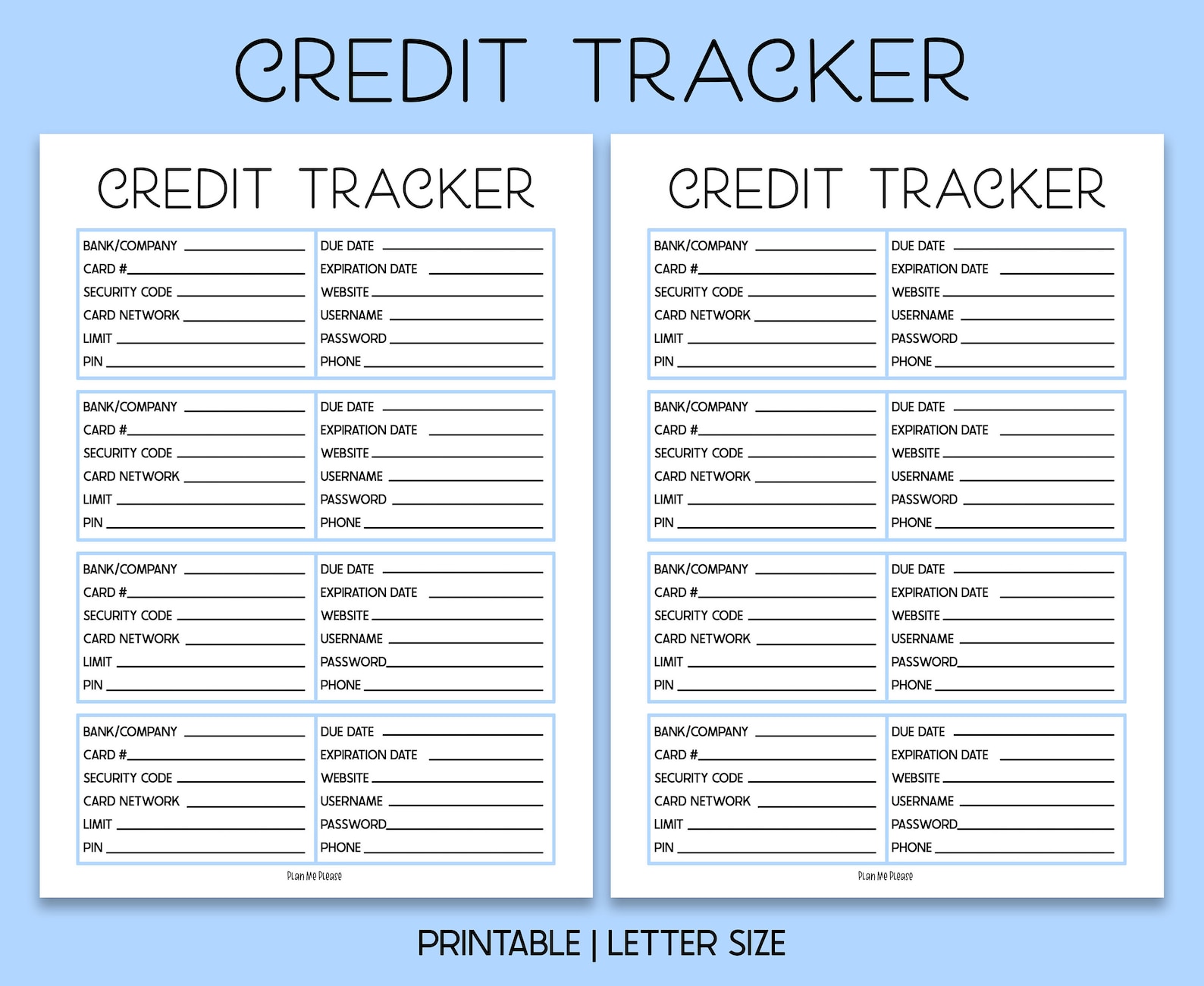 Printable Credit Account Tracker Credit Card Tracker A4 Etsy