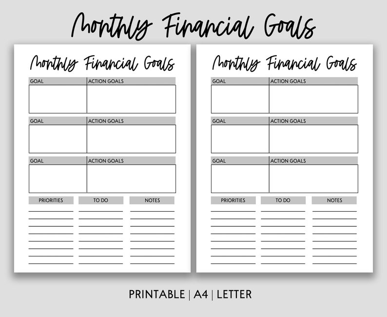 Monthly Financial Goals Tracker Printable Monthly Financial | Etsy