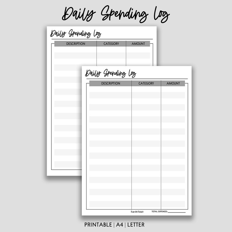 Daily Spending Log Daily Spending Tracker A4 Letter Size | Etsy