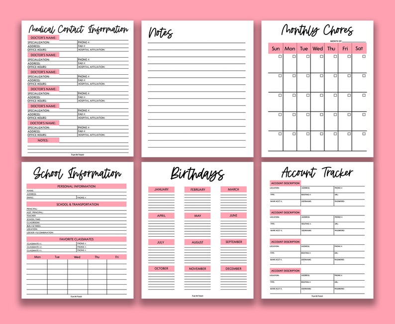 Household Planner Bundle Printable Home Planning Sheets 26 Etsy