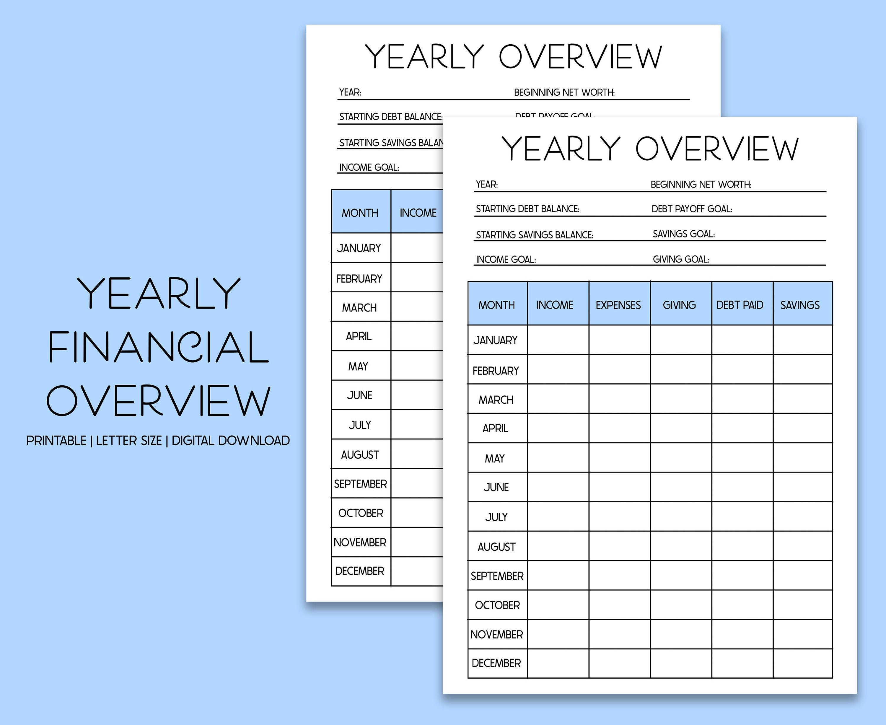 Yearly Financial Goal Overview Printable Yearly Financial | Etsy