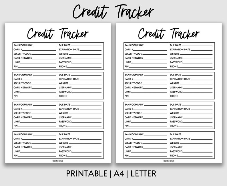 Printable Credit Account Tracker Credit Card Tracker A4 - Etsy