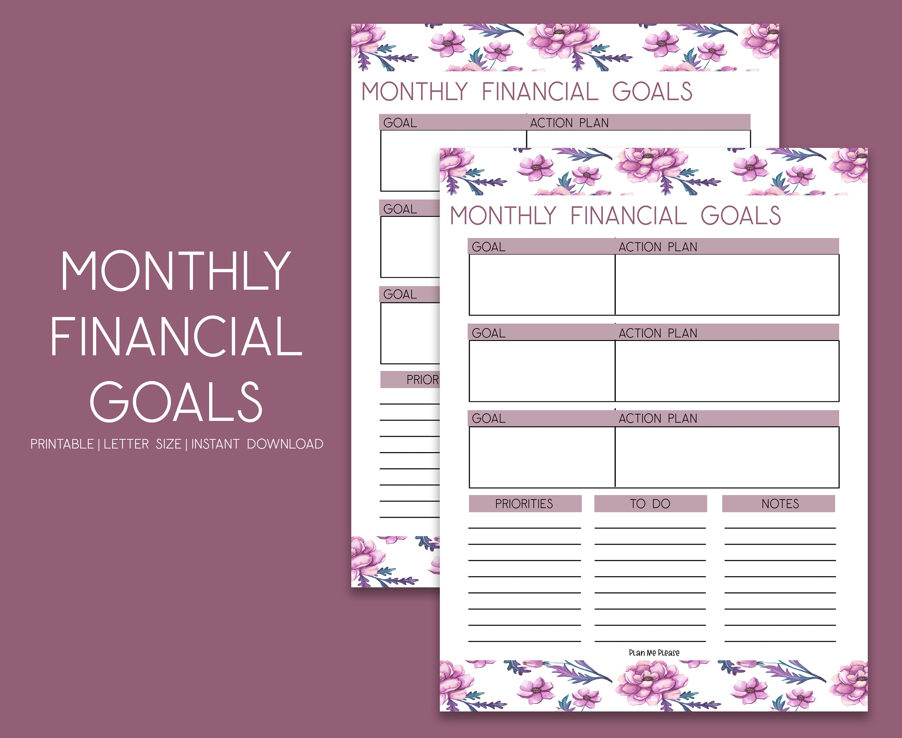 Monthly Financial Goals Tracker Printable Monthly Financial | Etsy