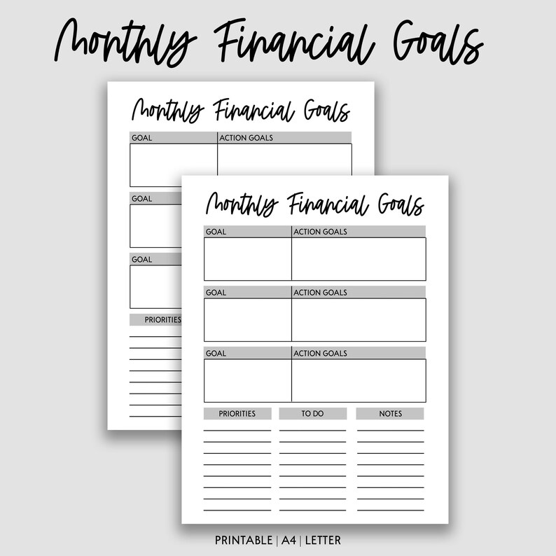 Monthly Financial Goals Tracker Printable Monthly Financial | Etsy
