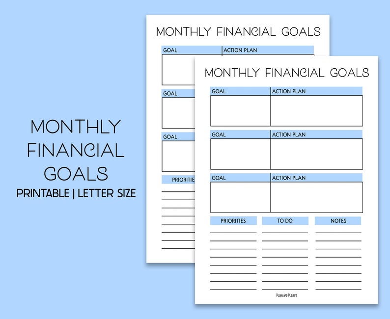Monthly Financial Goals Tracker Printable Monthly Financial | Etsy