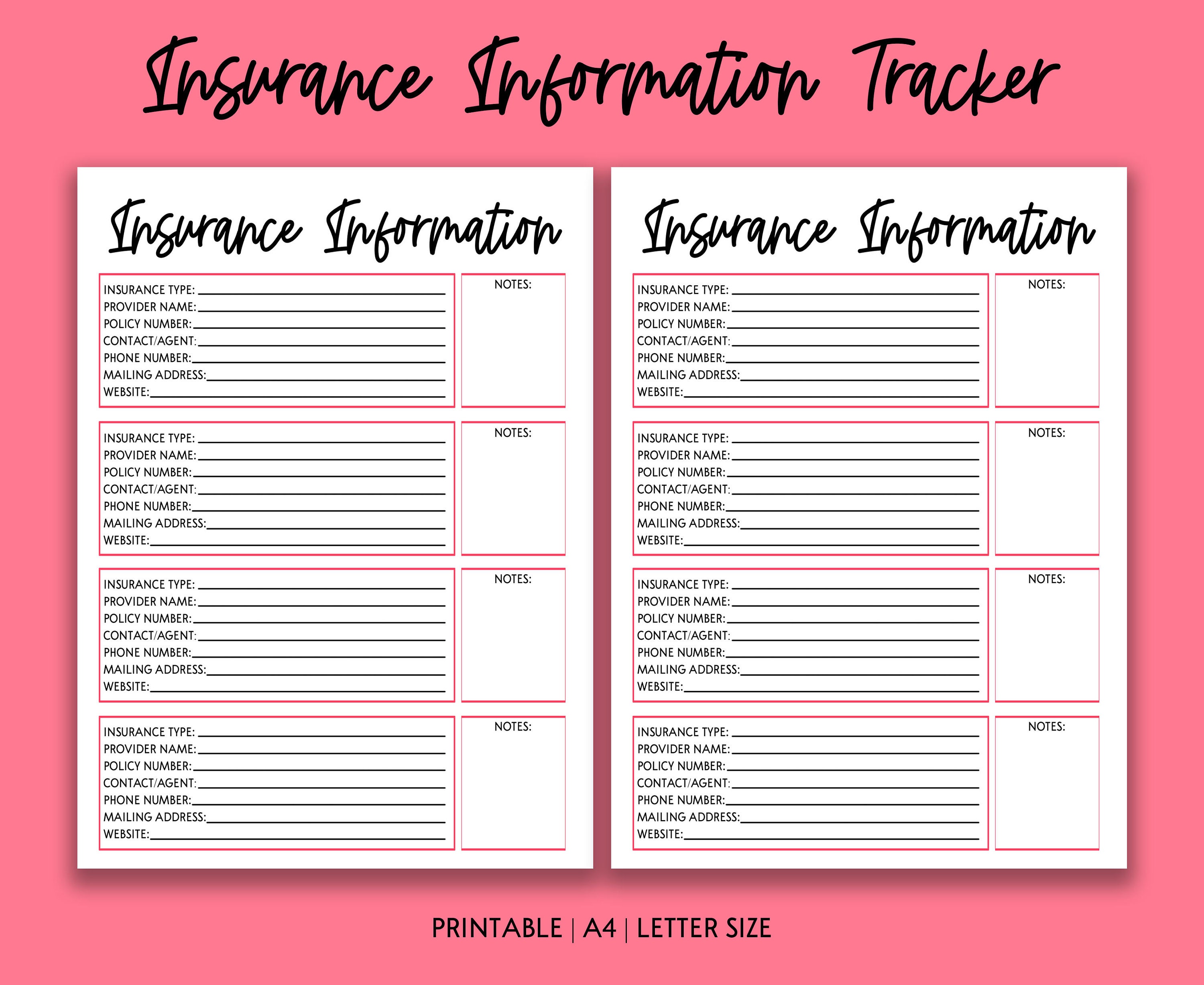 Printable Insurance Information Tracker Insurance Etsy