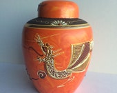 Japanese Moriage Dragonware motif Satsuma tea jar caddy with lid.