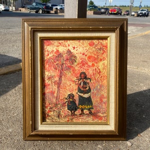 Original Don Cincone painting of mother with children in vintage frame