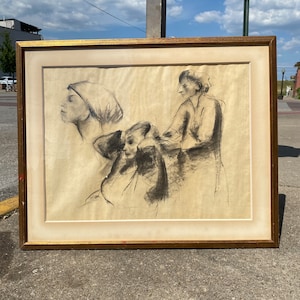 Giacomo Bergomi B&W Charcoal Sketch dated 1967