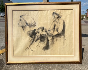 Giacomo Bergomi B&W Charcoal Sketch dated 1967