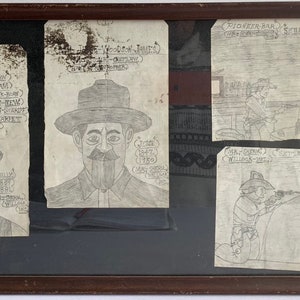 4 pencil drawings of Billy the Kid and Jessie James by Mr. Sherm Willock