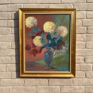 Original Lester Gillette oil on board titled Flowers