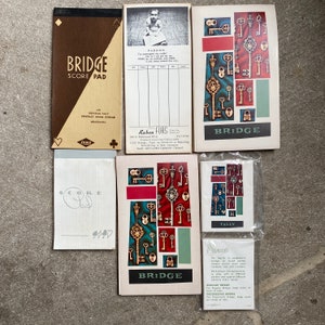 Vintage lot of seven bridge score pads, official score card for Contract Bridge