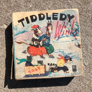 Tiddledy Winks Vintage Board Game Milton Bradley Co.