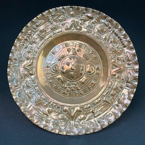 Vintage Handcrafted Aztec Mayan Calendar Hammered Copper Wall Decor