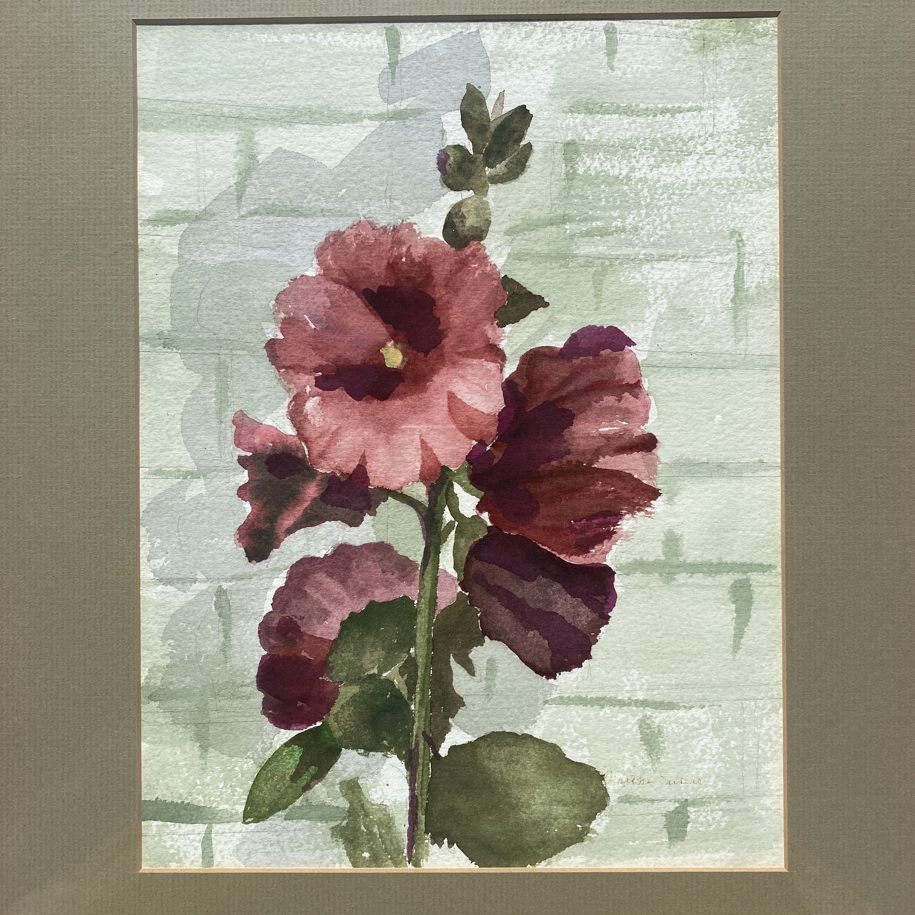 本人直筆サイン付】Carol Pugh 水彩画 Hollyhocks Hollyhocks Flower