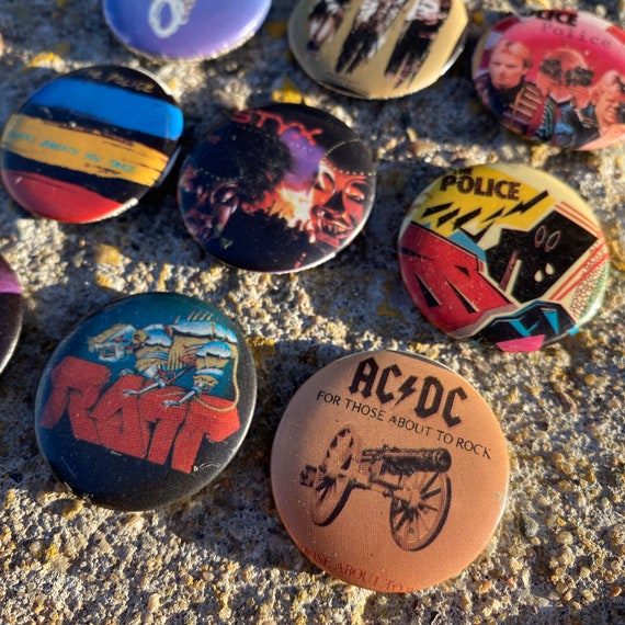 Vintage Lot of 9 1980s Rock Band Lapel Pins AC/DC… - image 2