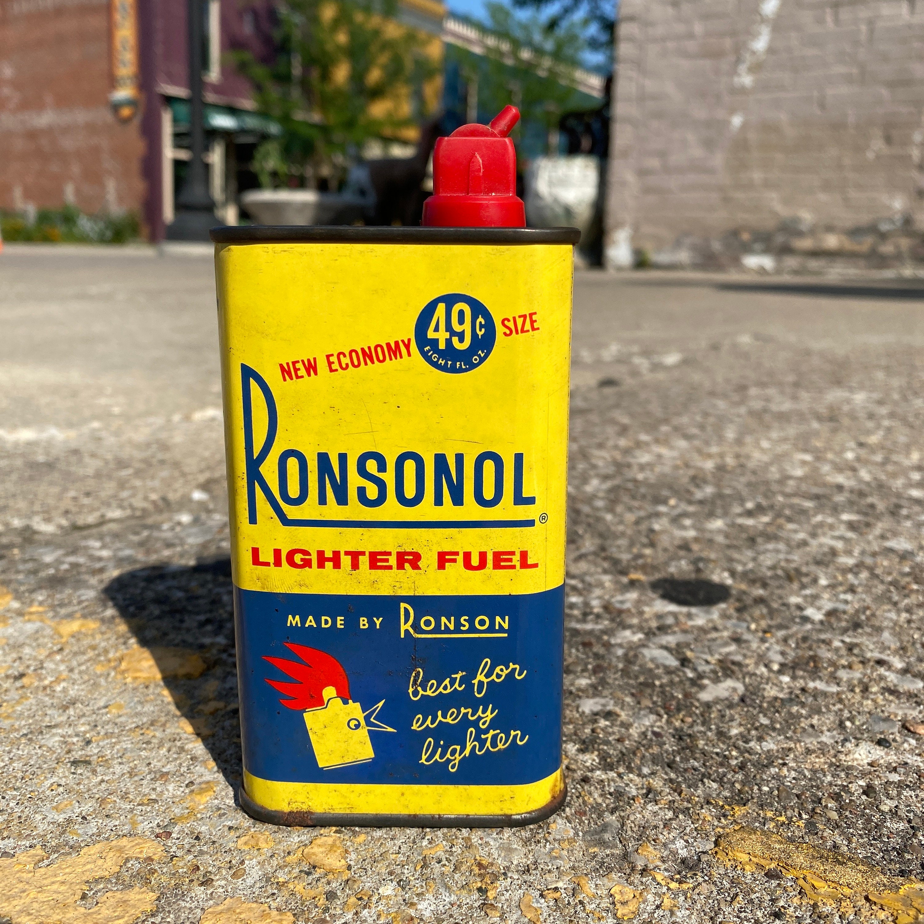 Vintage Metal Ronsonol Lighter Fluid Metal Tin Container With 