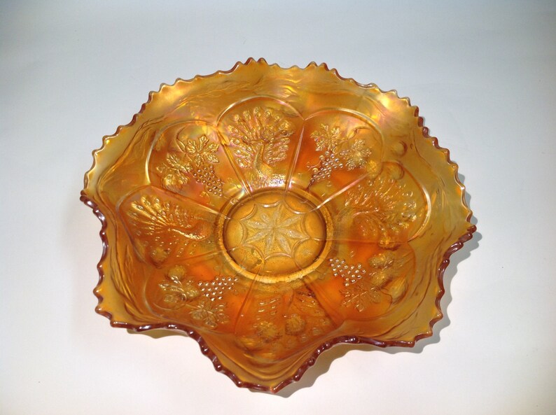 Carnival Glass Orange Carnival Glass Bowl Ruffled edges Etsy