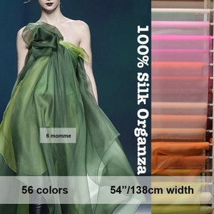 56 Colors- Solid Organza Silk Fabric 100% Pure Silk 6 Momme
