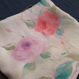 100% Ramie Fabric Watercolor Floral Ramie For Summer Dress Blouse