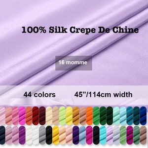 44 colores - Tela de crepé de China de seda 100 % lisa, 16 momme de seda pura