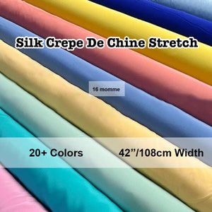 20+ Colors- Solid 100% Silk Stretch Crepe De Chine Fabric 16 momme Pure Silk