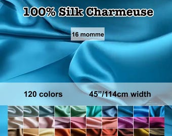 120+ colors -16 Momme Solid Silk Charmeuse Fabric 45“ 114cm width