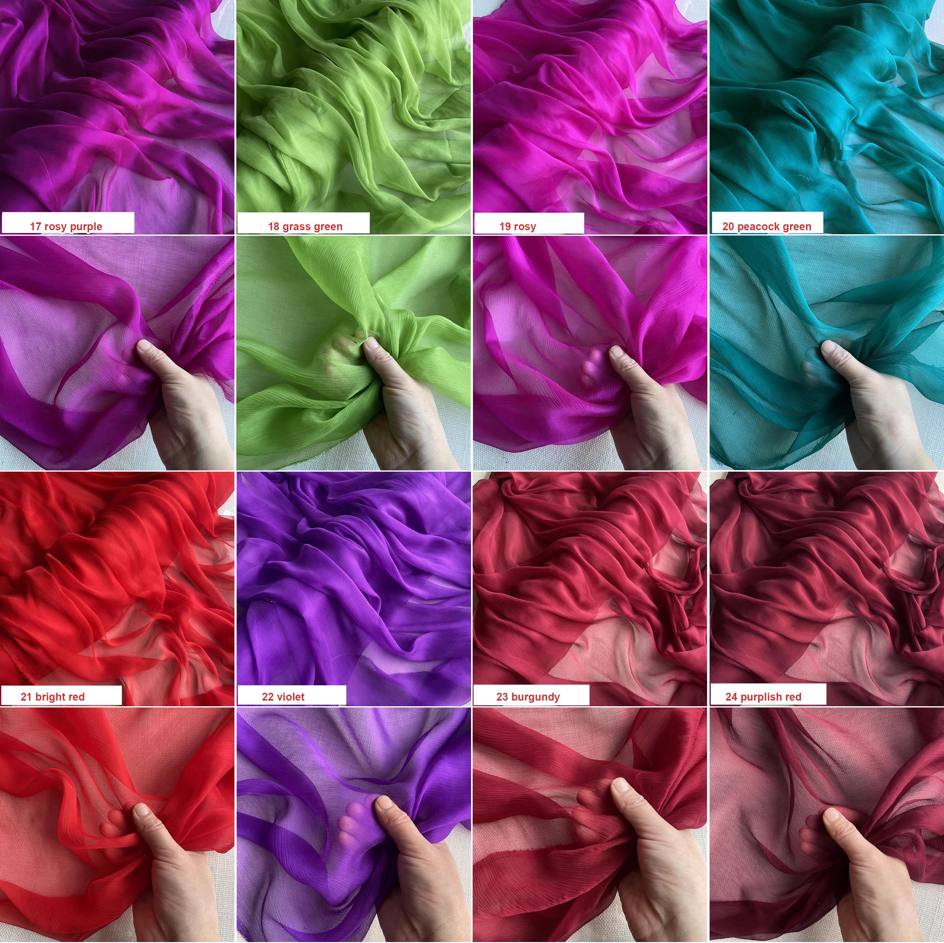 60 Colors Solid Crinkle Silk Chiffon 100 Pure Silk 5 Momme 55140cm 