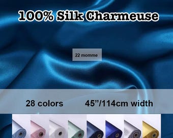 28 Colors- 22 momme Solid Pure Mulberry Silk Satin/Charmeuse Fabric