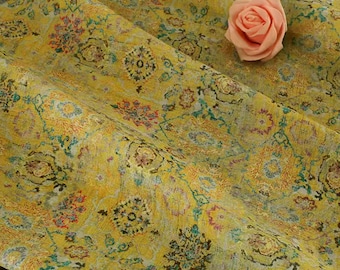 100% Ramie Fabric Yellow Floral Thin Ramie For Summer Dress Blouse