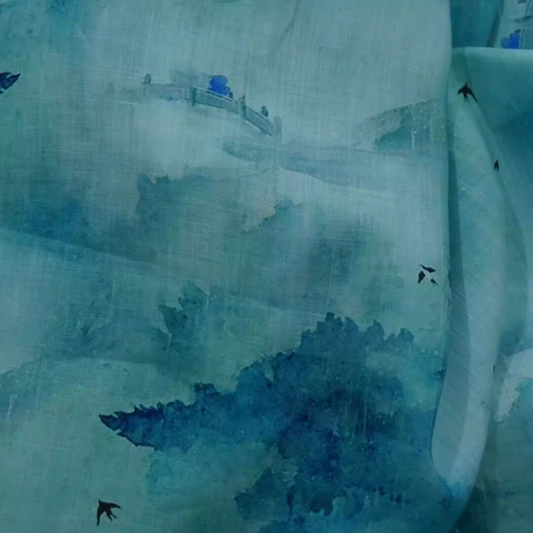 100% Ramie Fabric Chinese Ink Painting Style Ramie for Summer Dress ...