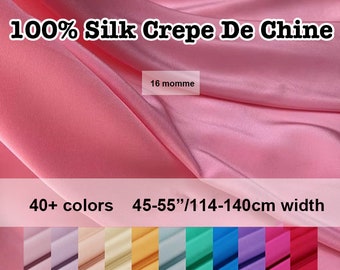 Plus de 40 couleurs - Tissu crêpe De Chine en soie de mûrier pure unie 16 momme
