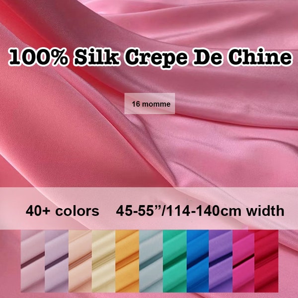 40+ Colors- Solid Pure Mulberry Silk Crepe De Chine Fabric 16 momme