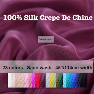 23 Colors- Sand Washed 30 Momme 100% Silk Heavy Crepe De Chine Fabric Solid