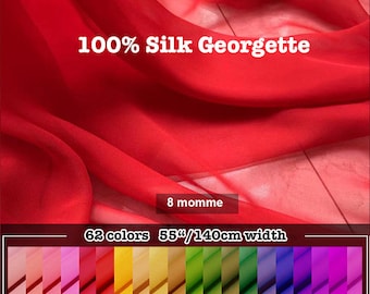 62 Colors- Solid Silk Georgette Fabric 100% Pure Silk 8 Momme 55"/140cm width