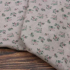 100% Ramie Fabric Little Pink Rose Floral On Beige Gray Grey Ramie For Summer Dress