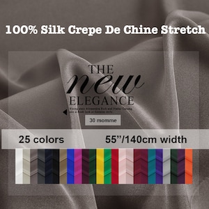 25 Colors- Stretch 30 Momme 100% Silk Heavy Crepe De Chine Fabric Solid - 19.6&quot;/50cm