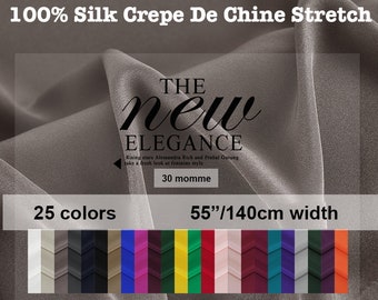 Stretch Silk Crepe De Chine Fabric - 30 Momme, Solid Color